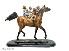 Cargar imagen en el visor de la galería, &quot;All Aboard&quot; bronze sculpture of horse, children and puppy.

