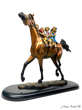 Cargar imagen en el visor de la galería, &quot;All Aboard&quot; bronze sculpture of horse, children and puppy.
