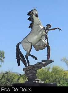 Pas De Deux bronze sculpture of horse and ballet dancer.