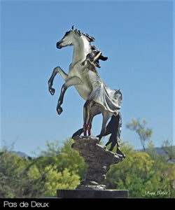 Pas De Deux bronze sculpture of horse and ballet dancer.