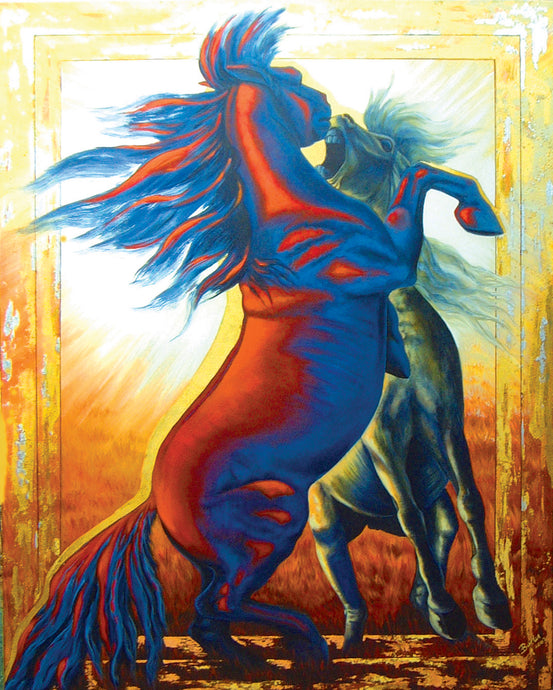 Original painting of two dynamic stallions.